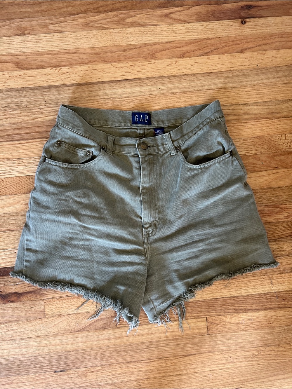GAP Vintage 1990s Faded Olive Green High-Rise Jean Shorts